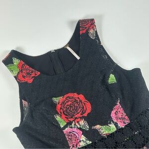 Free People WMNS SZ 4 Black Embroidered Rose Floral Mini Dress Sleeveless Lace